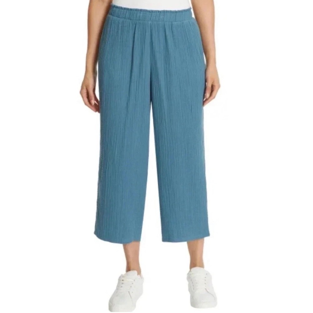 Jessica Simpson •XXL• Blue Cotton Gauze Wide Leg Crop Pants Coastal Grandmother